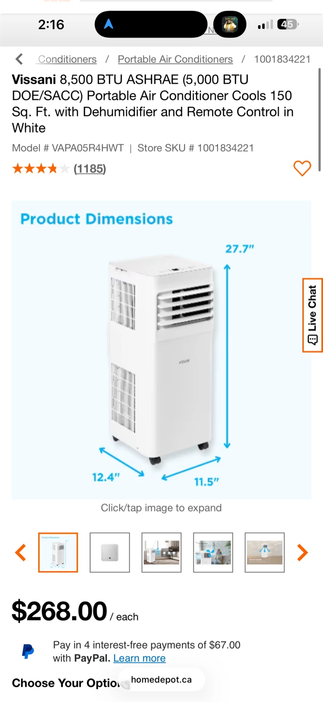 Vissani Portable Air Conditioner 8,500 BTU White - photo 2
