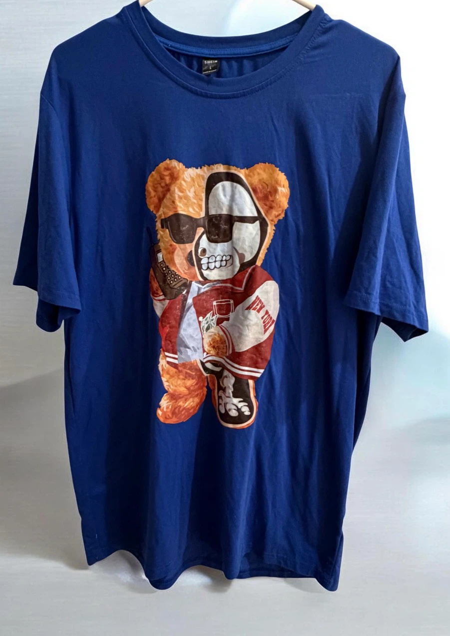 Blue Graphic T-Shirt with Bear Design