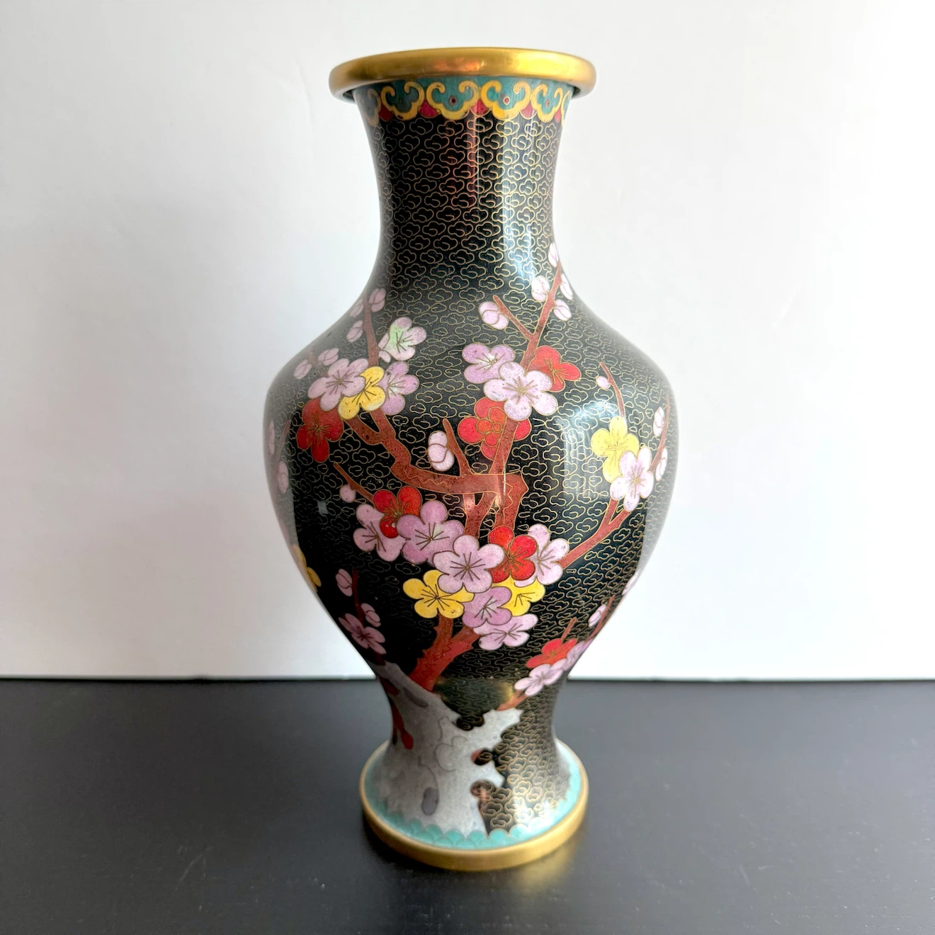 Detailed cherry blossom cloisonné vase