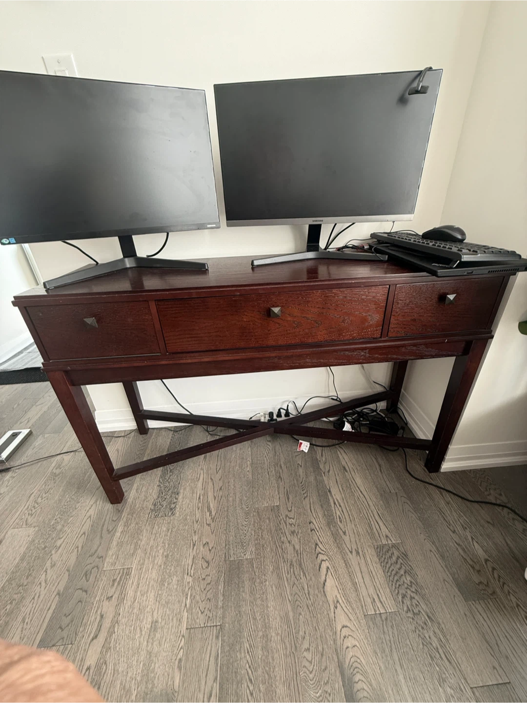 Dark Wood Desk with 3 Drawers