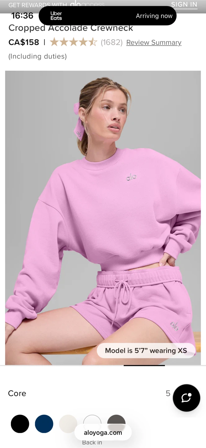 Alo Yoga Cropped Accolade Crewneck - Candy Heart Pink