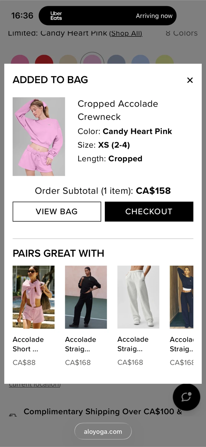 Alo Yoga Cropped Accolade Crewneck - Candy Heart Pink - photo 2