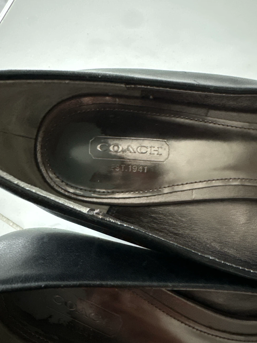 COACH Black Leather Pointed Toe Flats with Bow Detail - photo 3