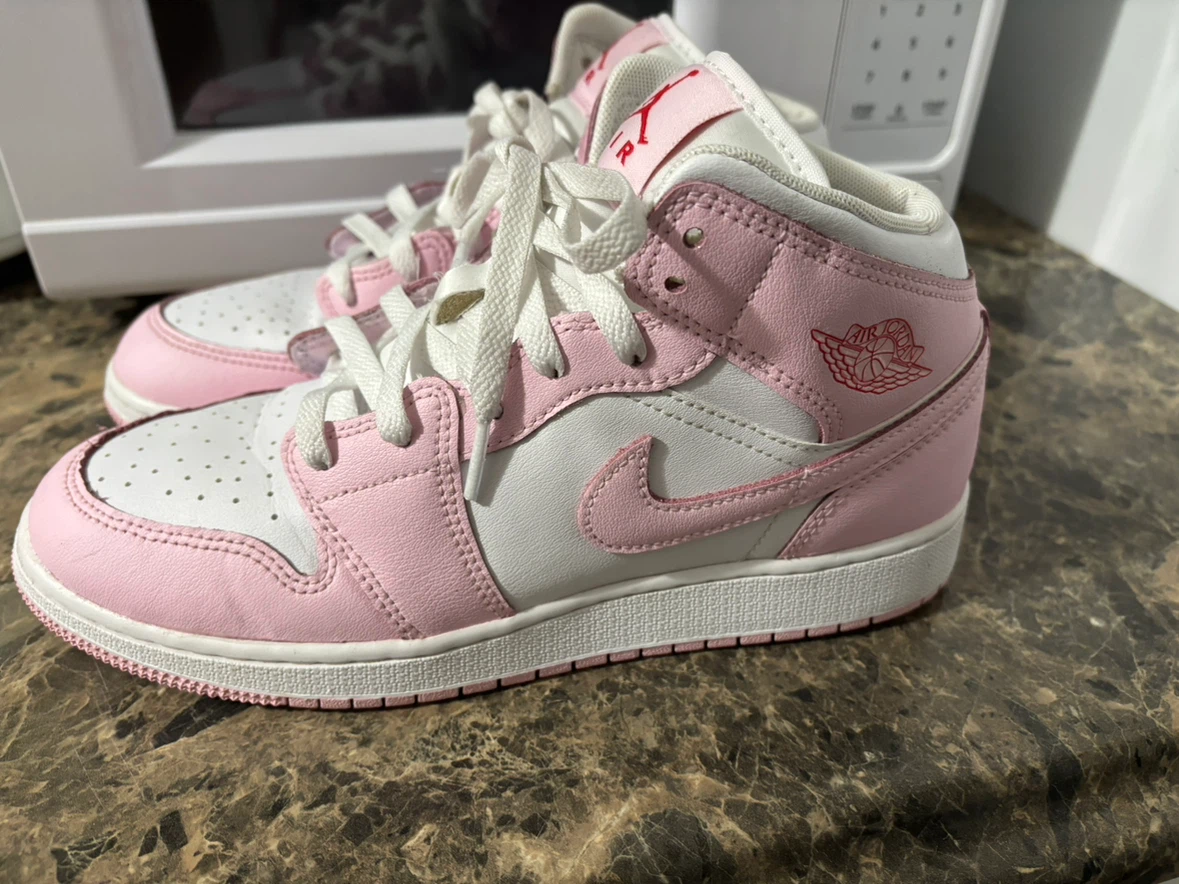 Air Jordan 1 Mid Pink White Sneakers - photo 2