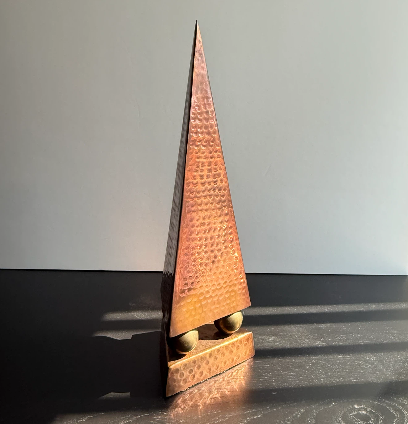 Art deco hammered copper pyramid monolith obelisk