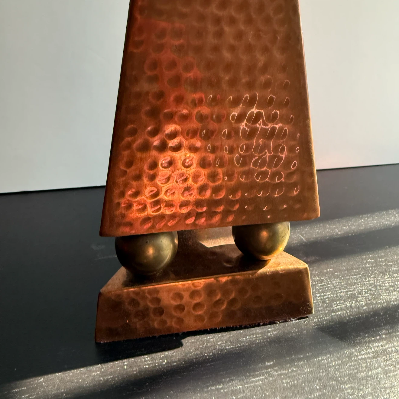 Art deco hammered copper pyramid monolith obelisk - photo 4