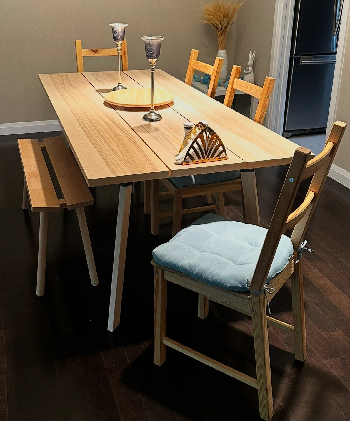 Wooden Dining Table Set with Bench