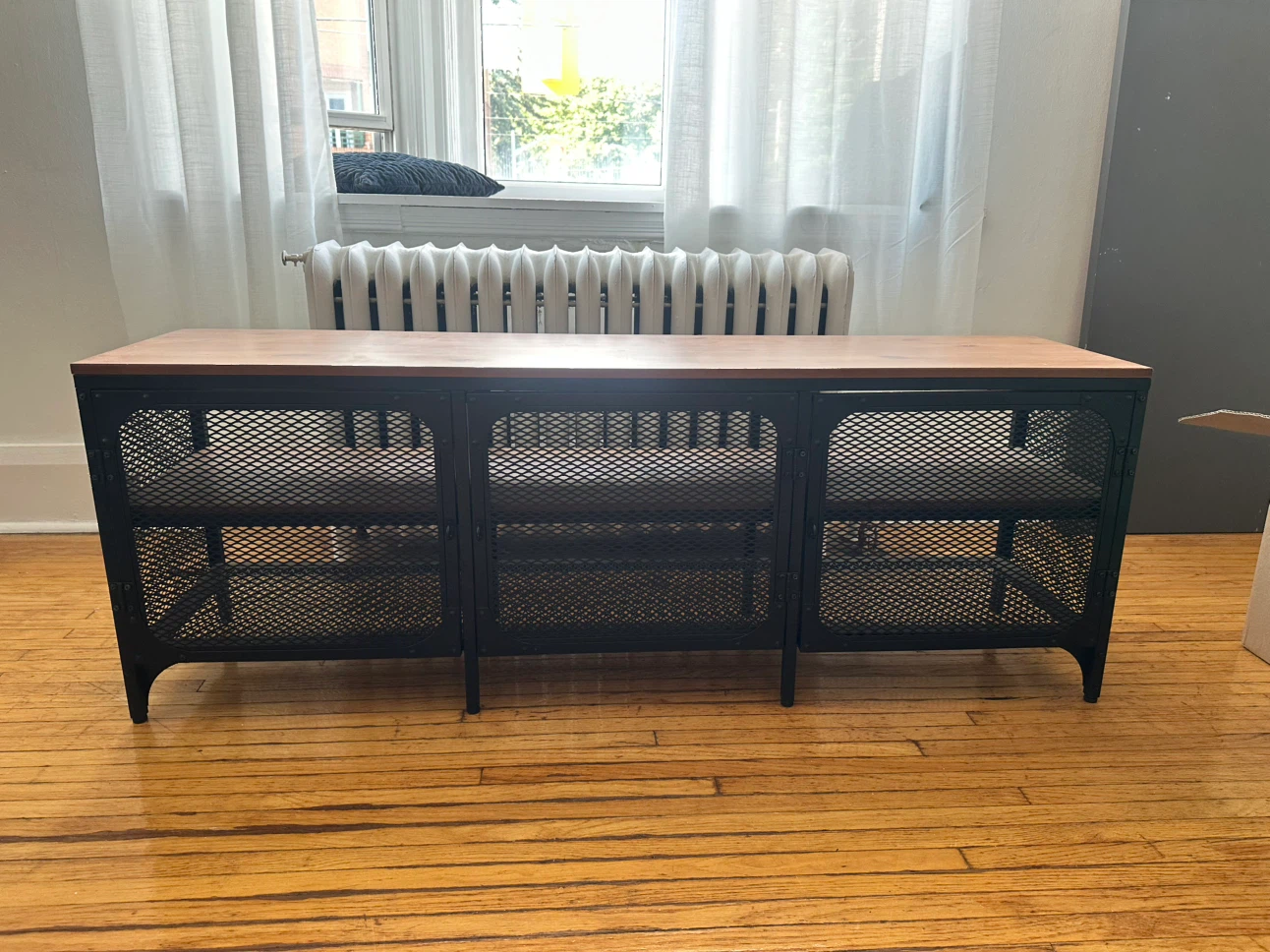 Wood Top Metal Console Table with Shelves