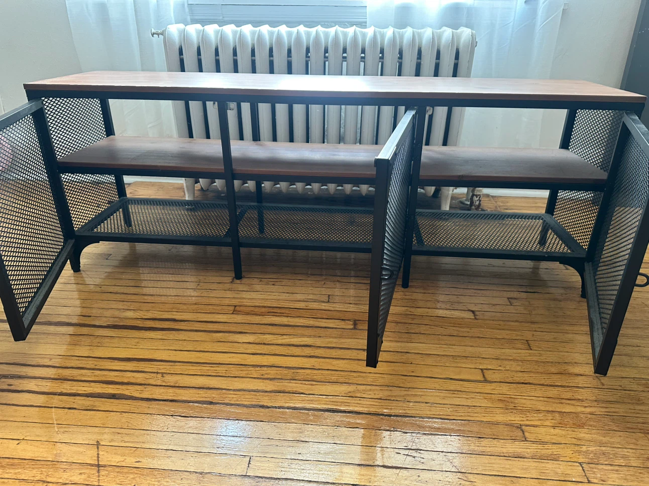 Wood Top Metal Console Table with Shelves - photo 2