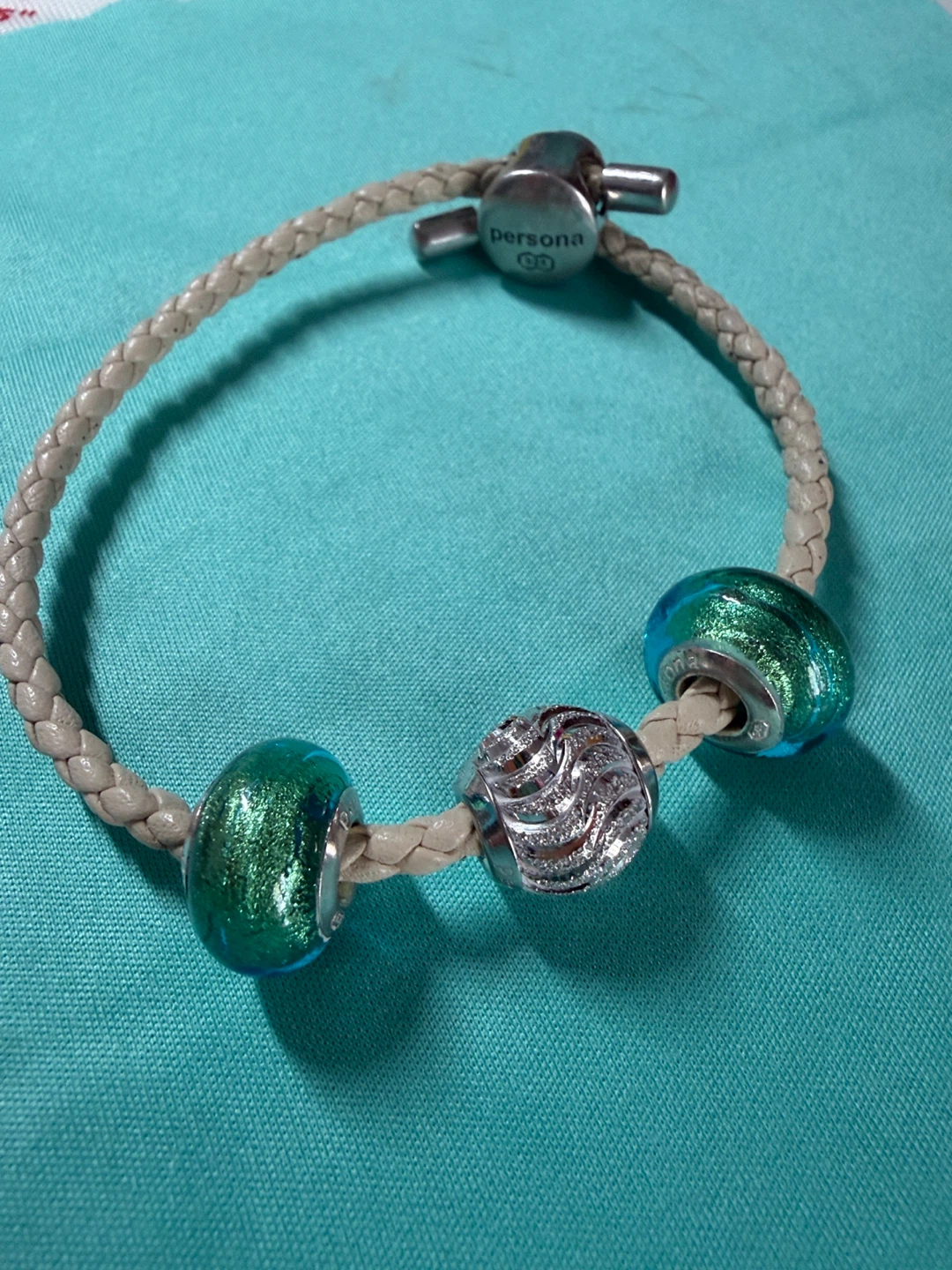 Persona Rare-to-find teal/green Murano glass and silver bracelet