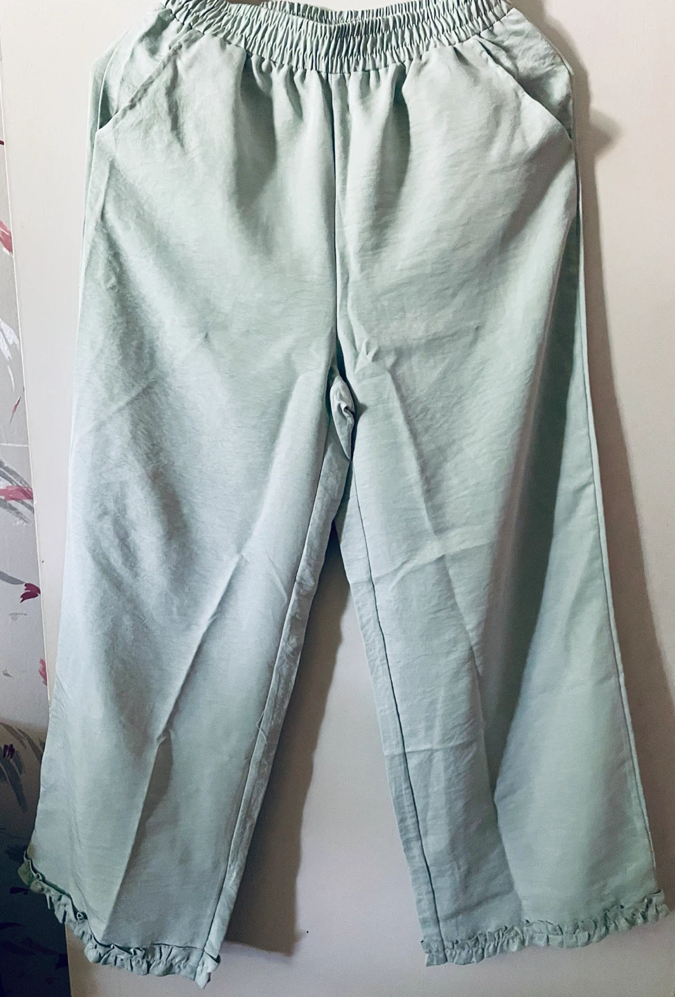 Light Blue Ruffled Hem Pants