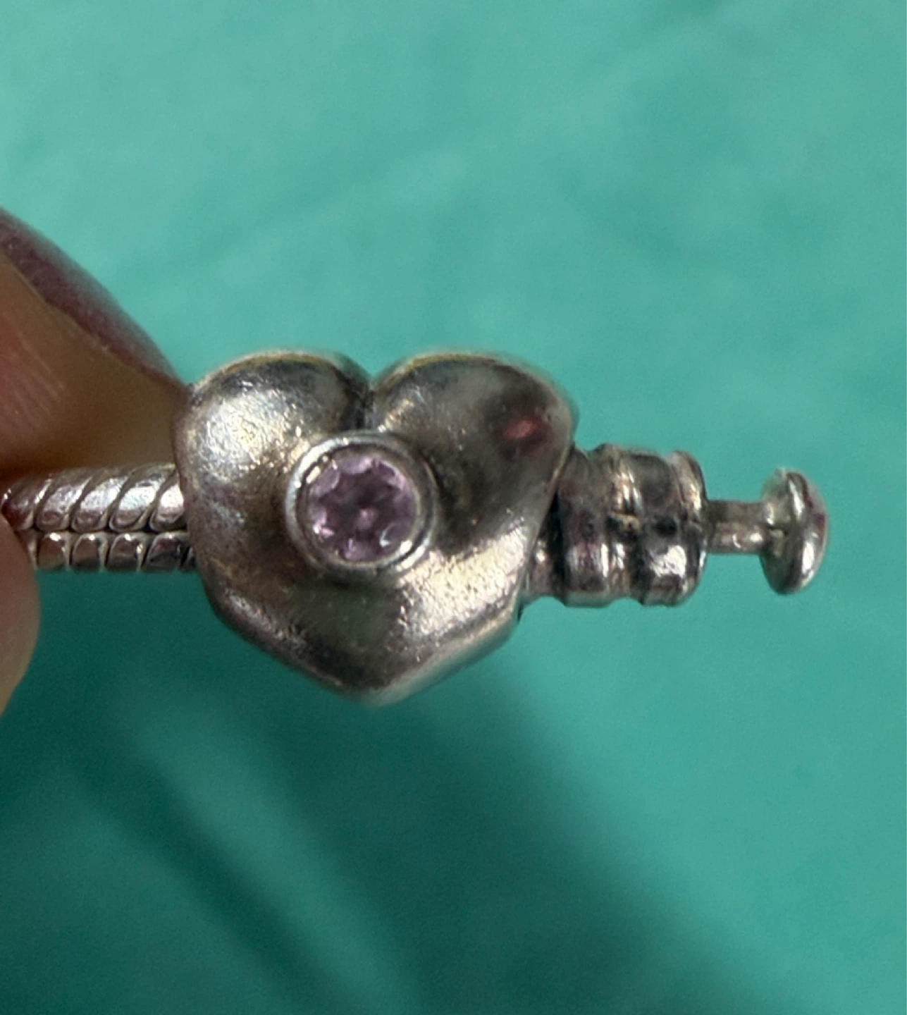 Pandora Sterling Silver Heart Charm with Pink Stone