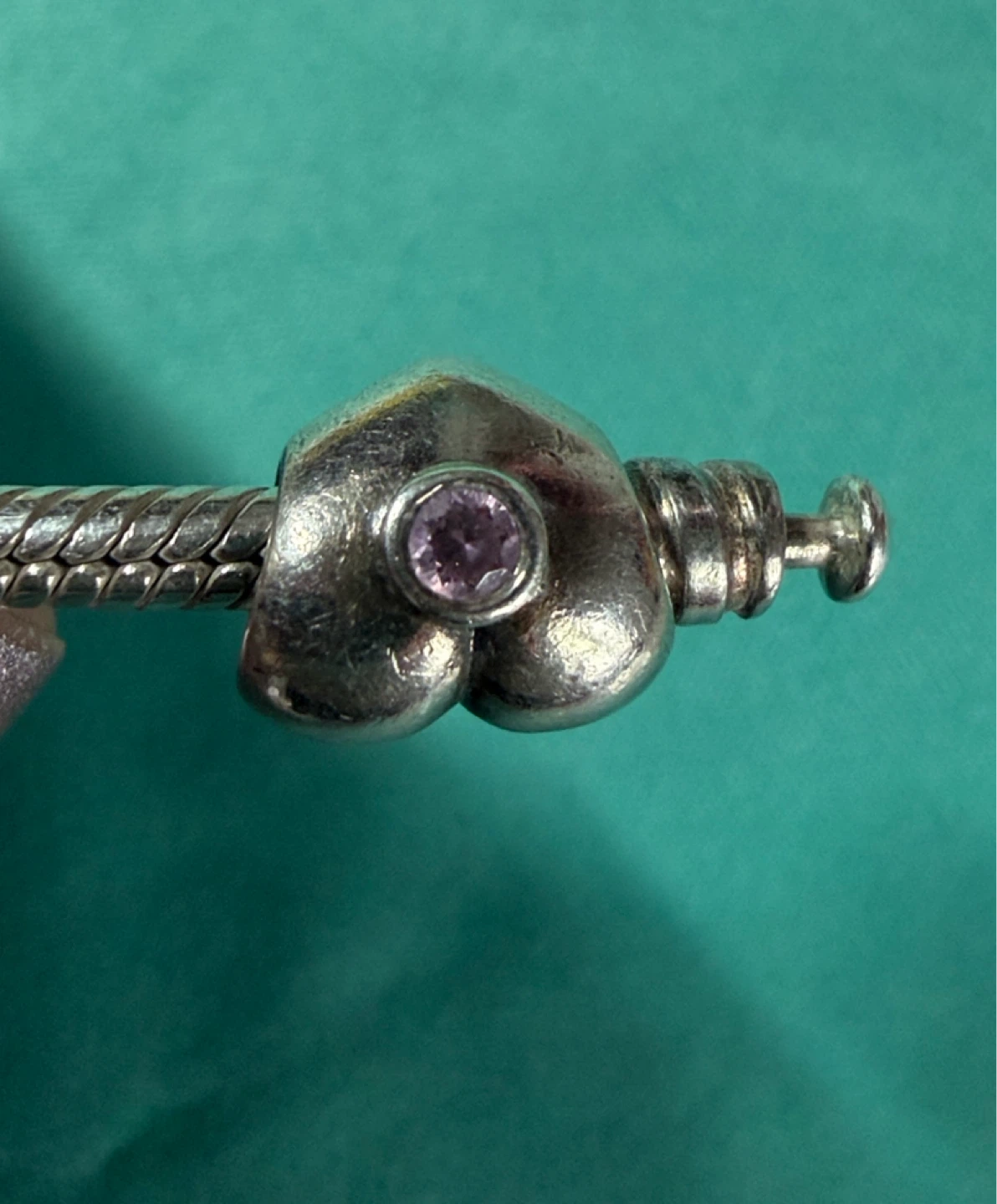 Pandora Sterling Silver Heart Charm with Pink Stone - photo 3