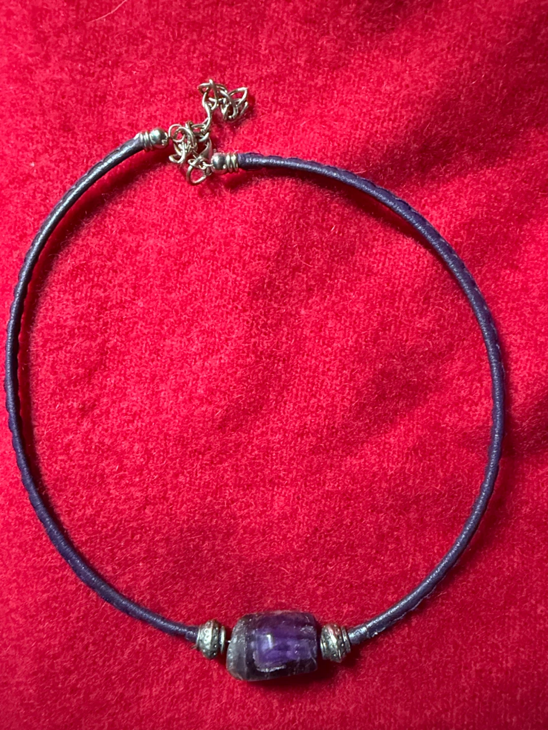 Amethyst Gemstone Necklace on Leather Cord