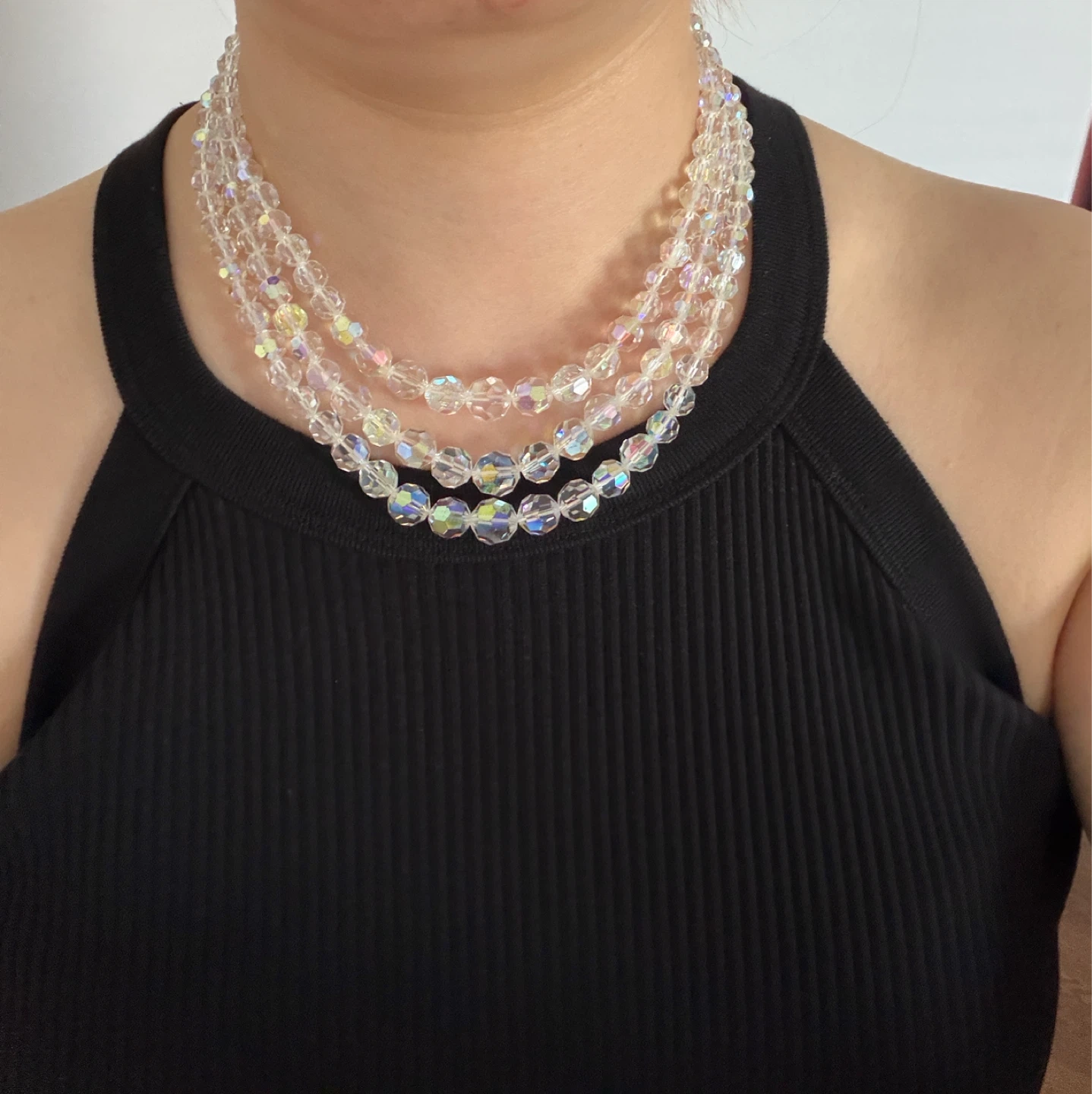 Triple Strand Crystal Beaded Necklace