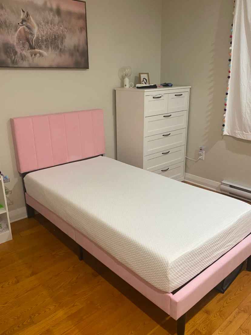 MUST GO- Pink Twin Bed Frame with Headboard & Mattress