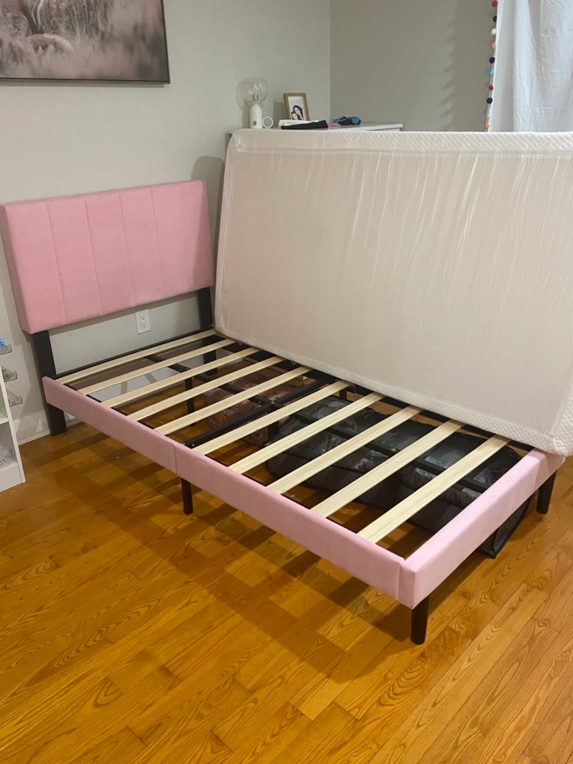 MUST GO- Pink Twin Bed Frame with Headboard & Mattress - photo 2