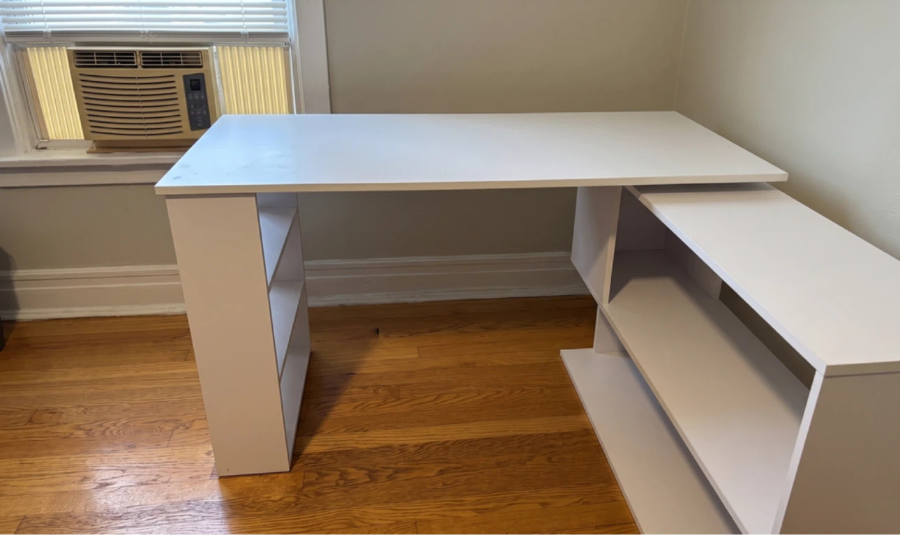 White L-Shaped Desk with Shelving