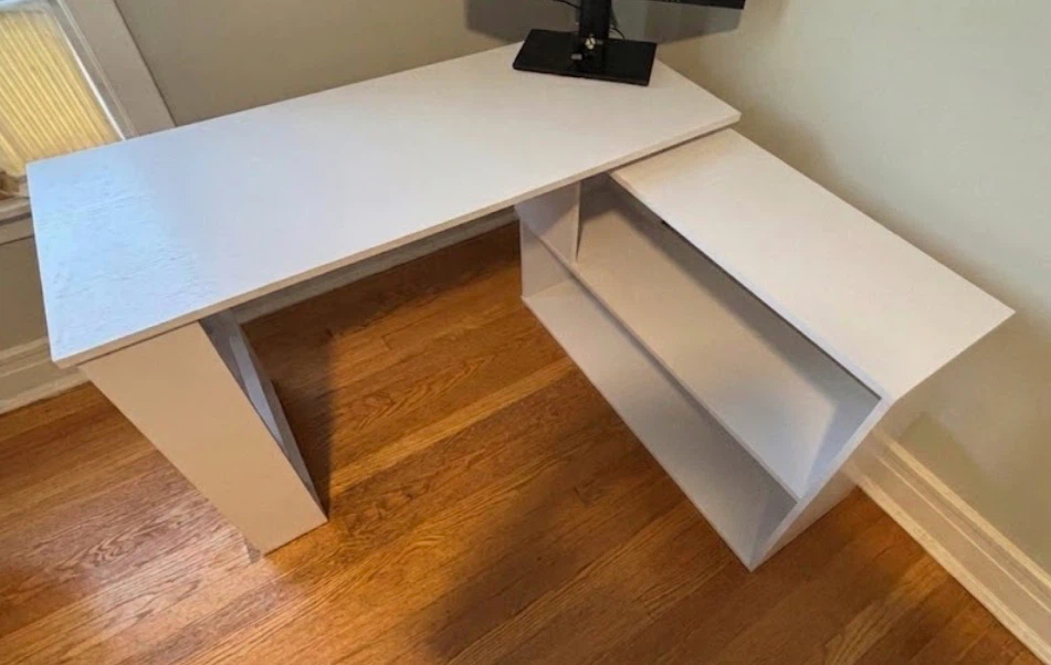 White L-Shaped Desk with Shelving - photo 2