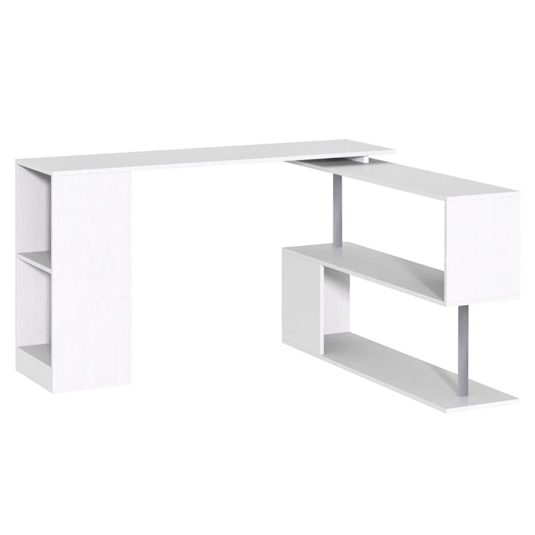 White L-Shaped Desk with Shelving - photo 3