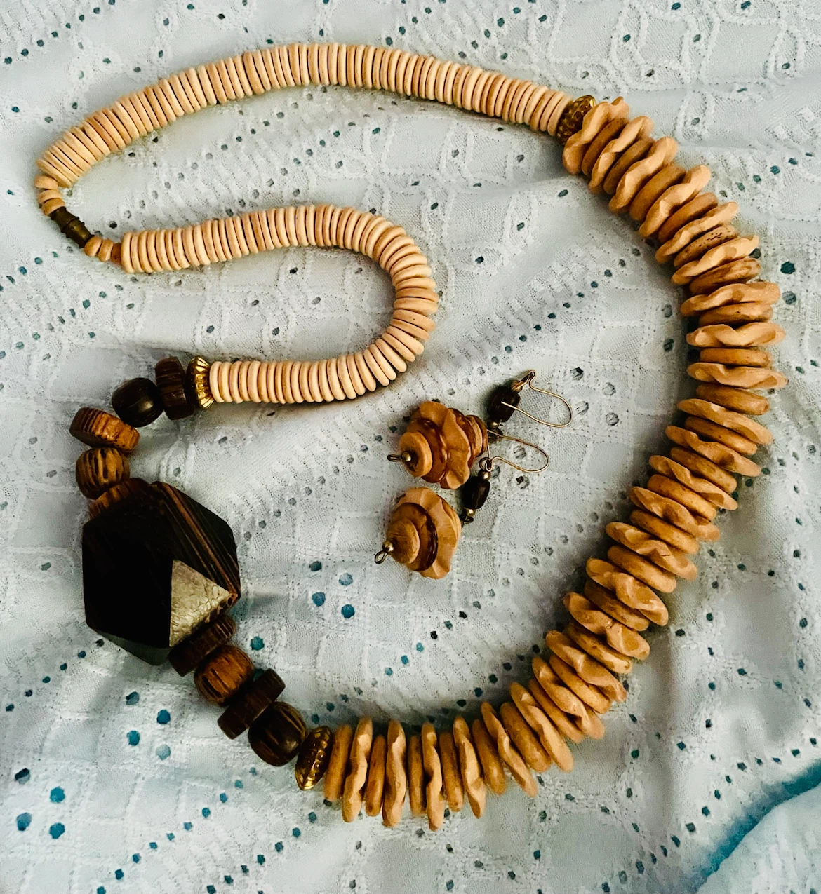Wood Bead Necklace and Earring Set