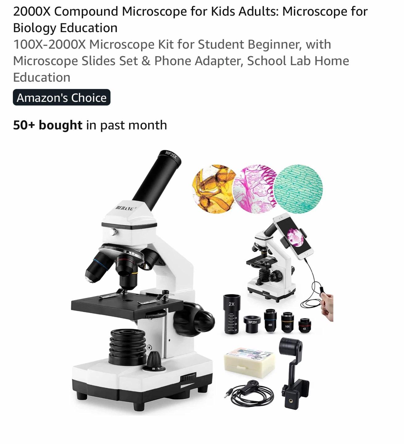 BEBANG 2000X Compound Microscope Kit for Kids Adults - photo 3