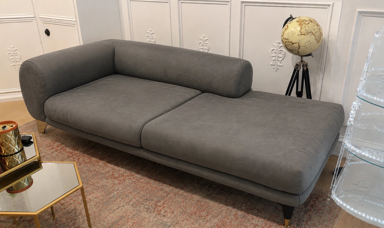 Modern Grey Chaise Lounge Sofa