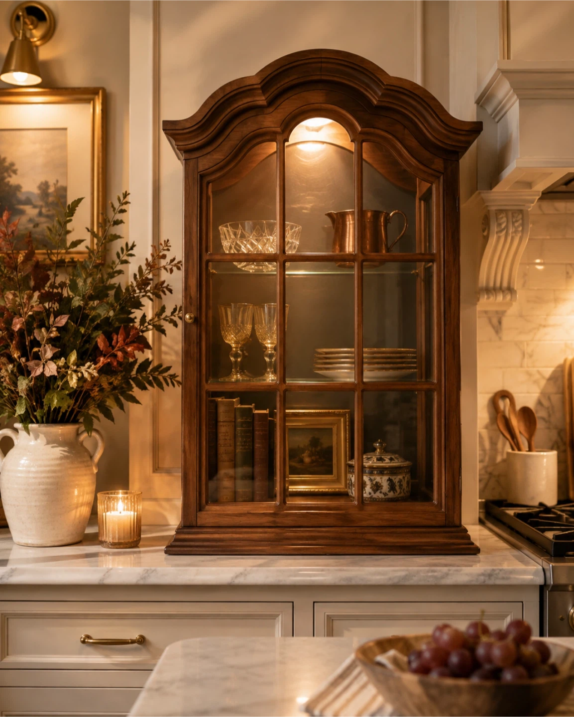 Wooden Curio Cabinet with Light & Glass Doors/Shelves - photo 3