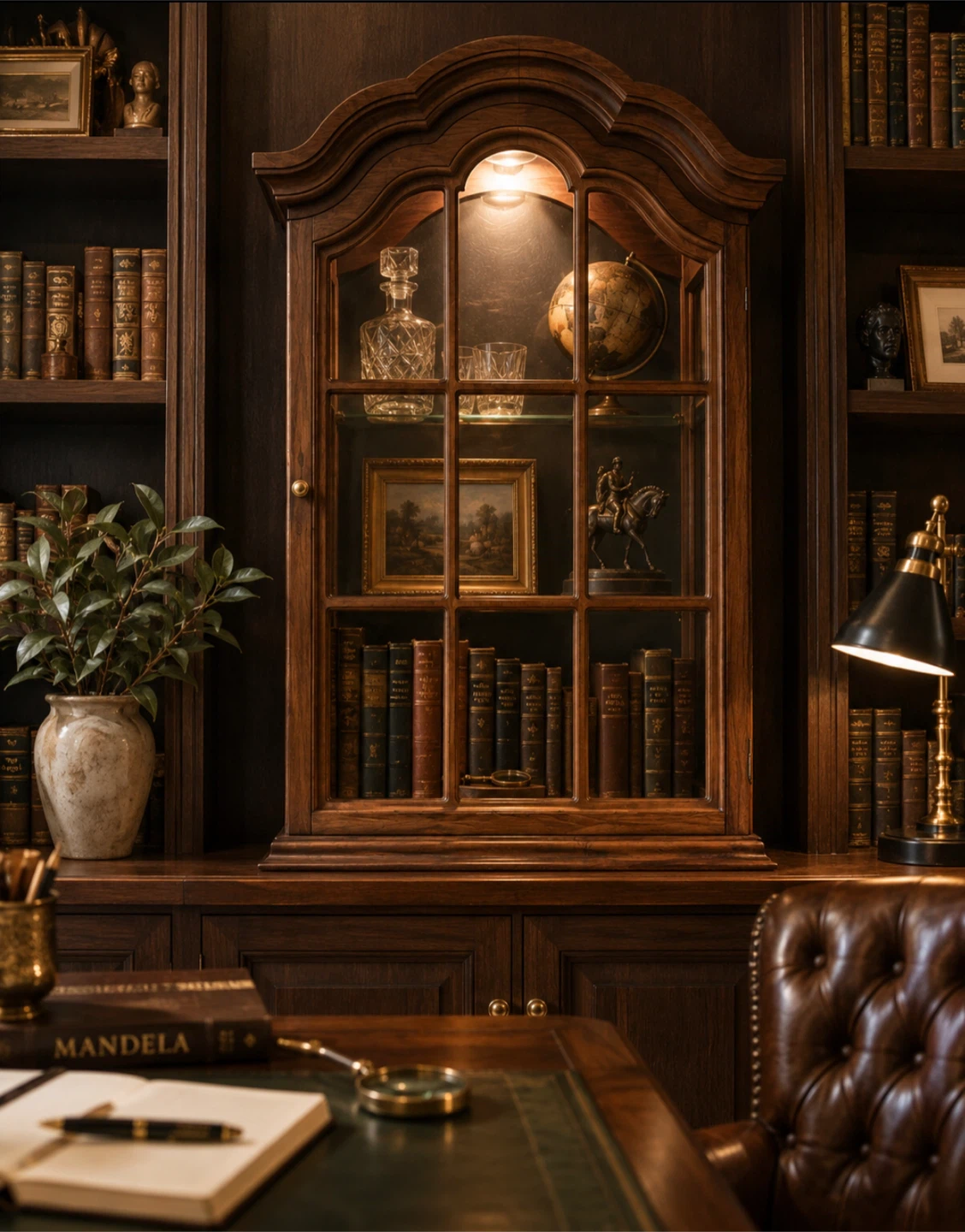 Wooden Curio Cabinet with Light & Glass Doors/Shelves