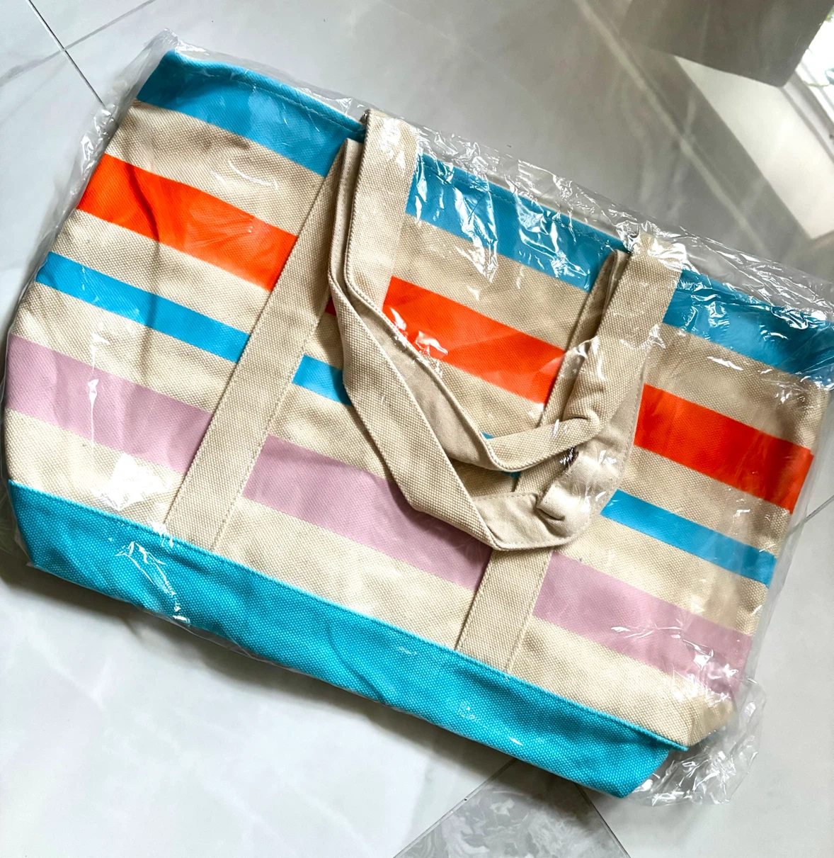 Striped Canvas Tote Bag