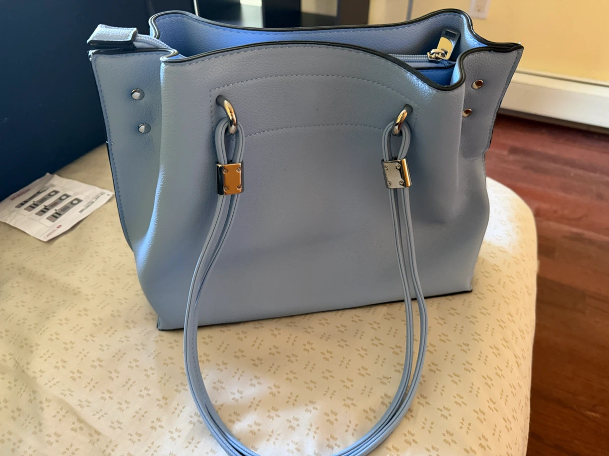 AVA Light Blue Handbag and mini brown bag