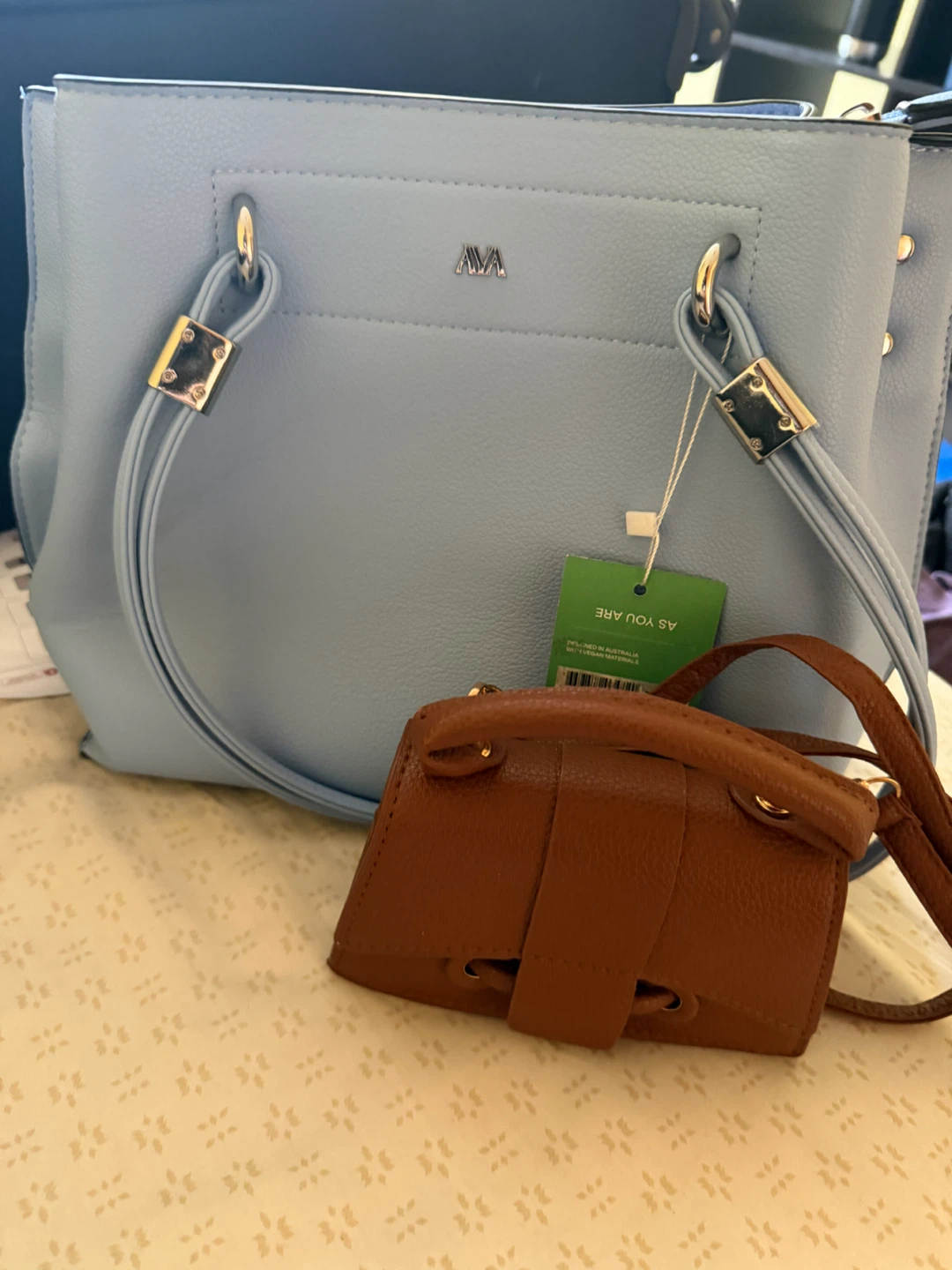 AVA Light Blue Handbag and mini brown bag - photo 2
