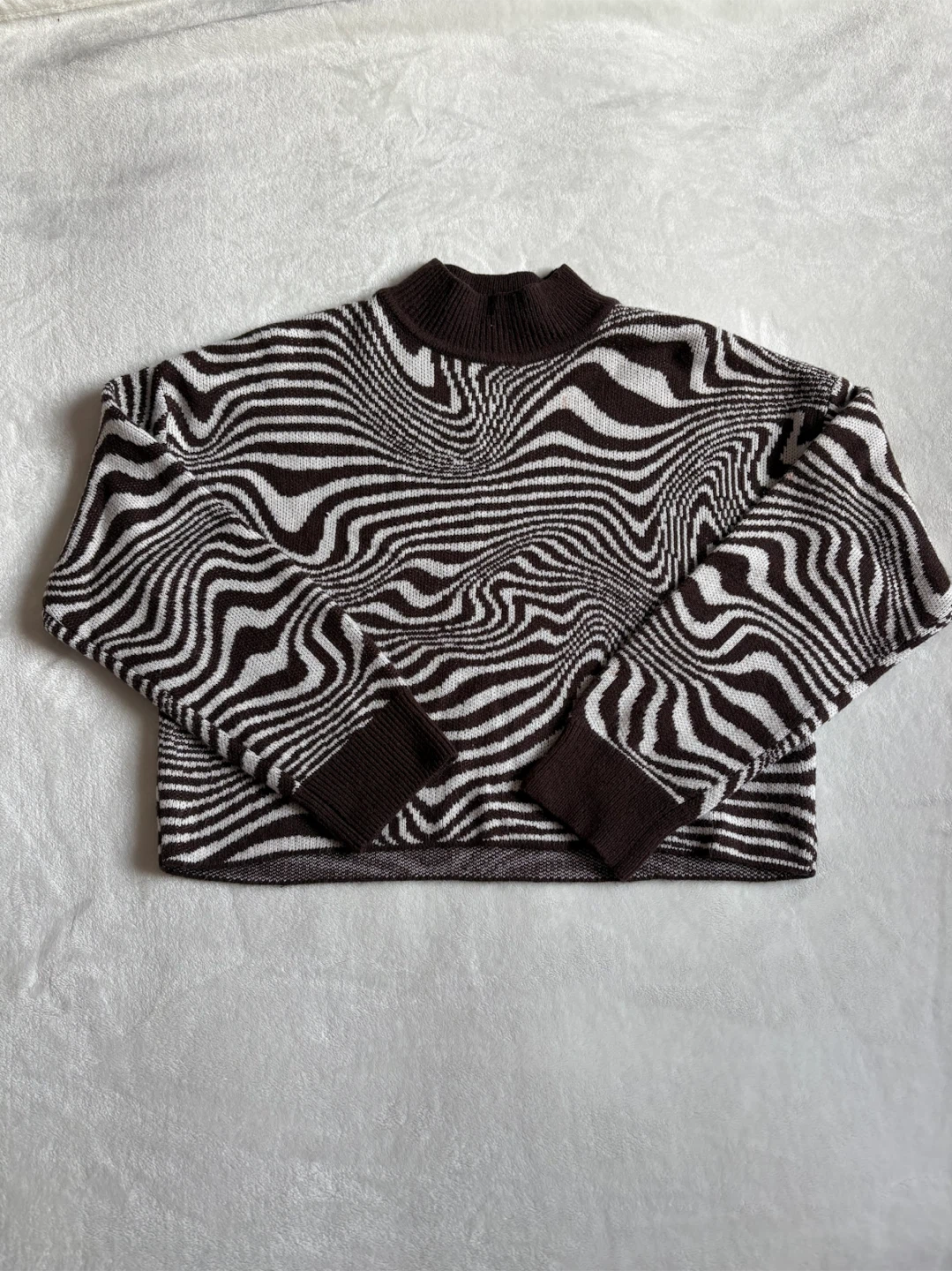 Brown and White Swirl Pattern Sweater