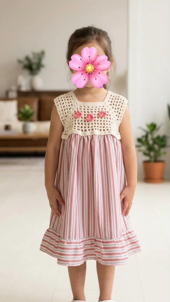 Crocheted Dress with Striped Skirt