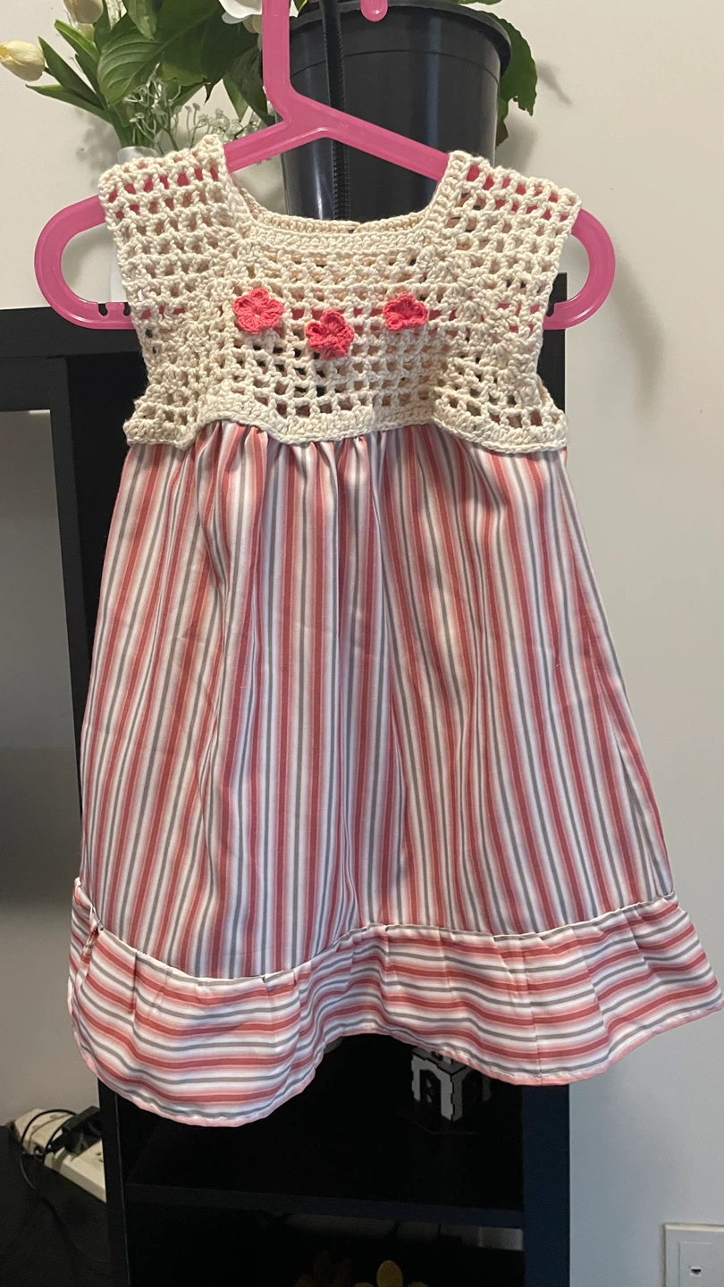 Crocheted Dress with Striped Skirt - photo 3