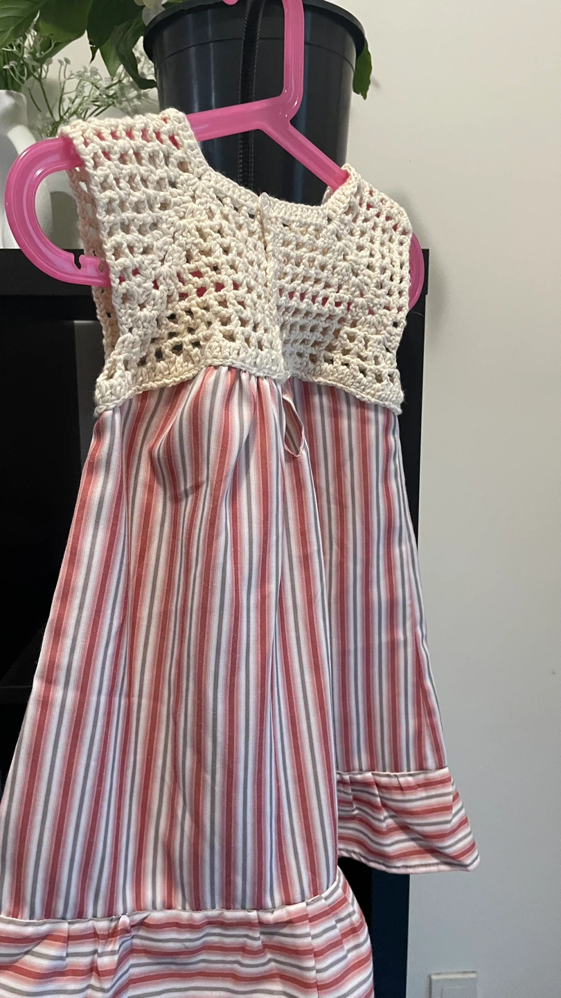 Crocheted Dress with Striped Skirt - photo 4