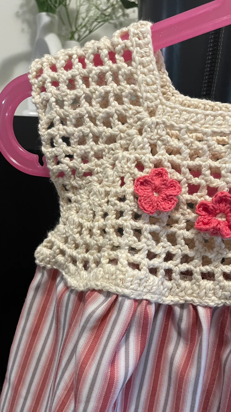 Crocheted Dress with Striped Skirt - photo 5