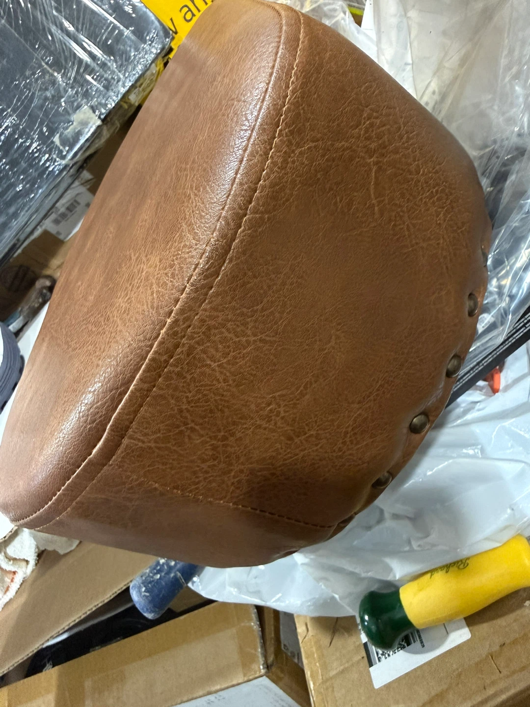 Brown Faux Leather Ottoman Stool (new in box) - photo 3