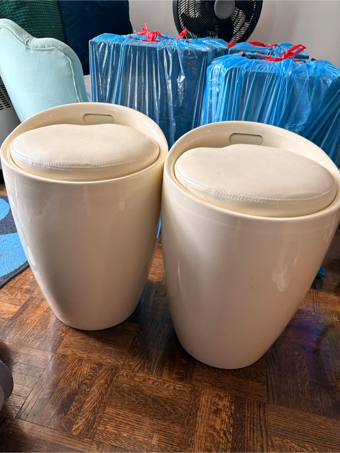 Cream Ottomans with Storage