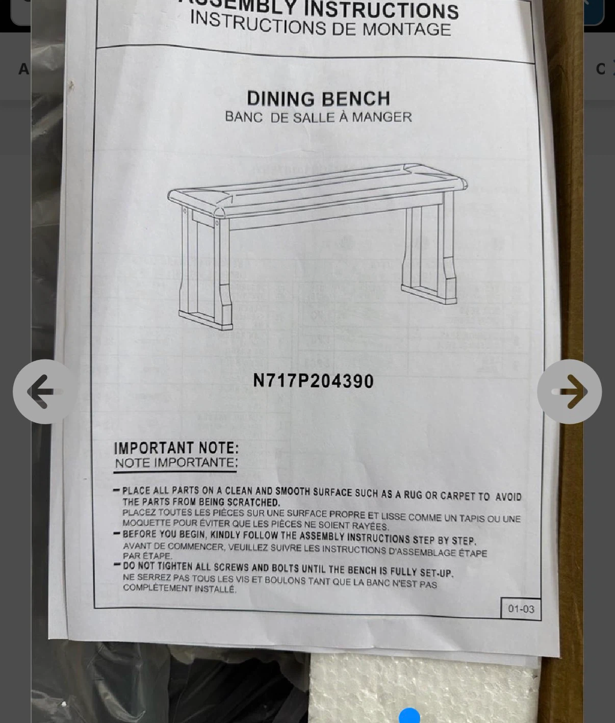 Brand new Dining Set Assembly Instructions - Chair & Bench - photo 4