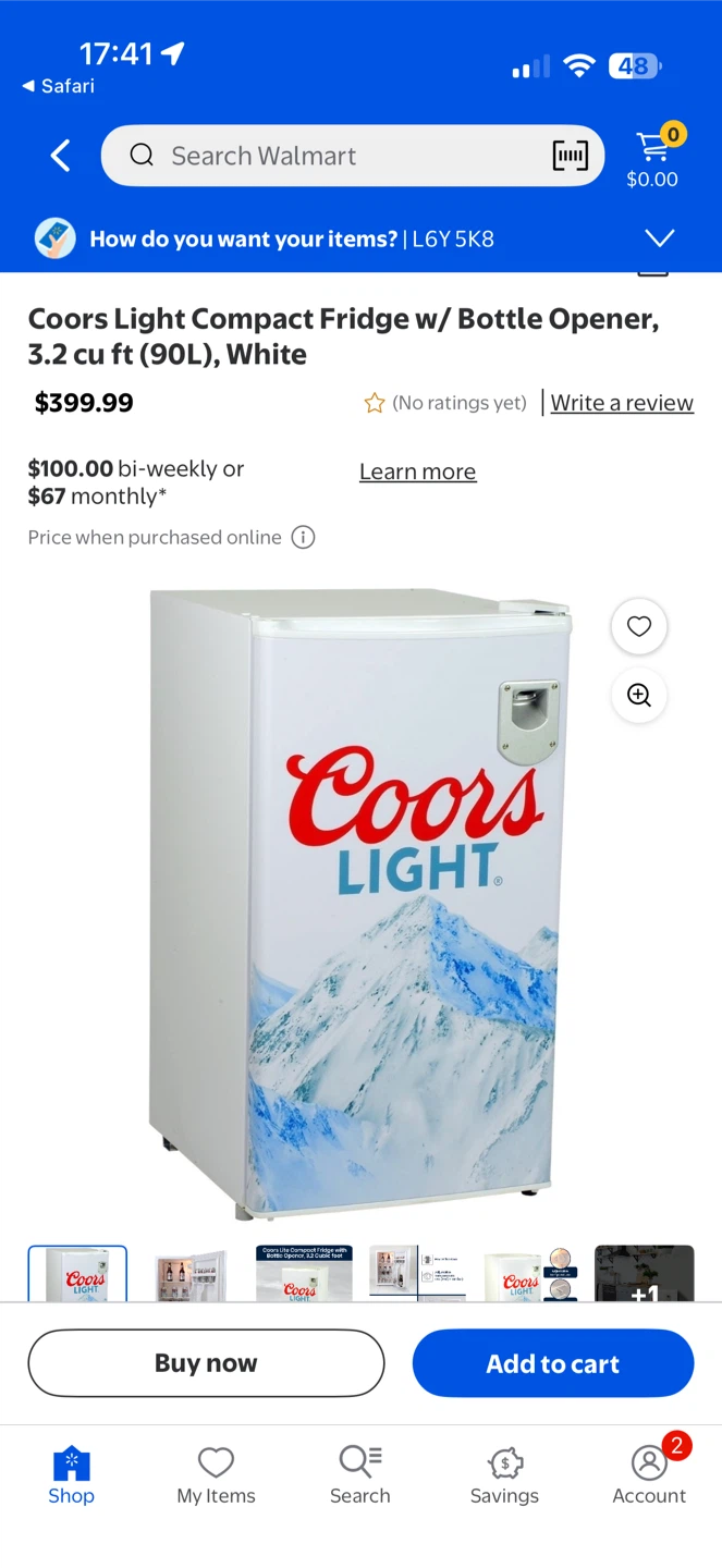 Coors Light Compact Fridge w/ Bottle Opener