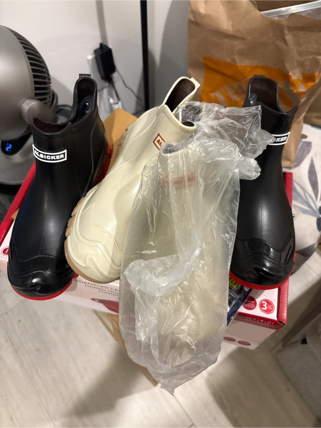 Albicker Black & White Ankle Rain Boots