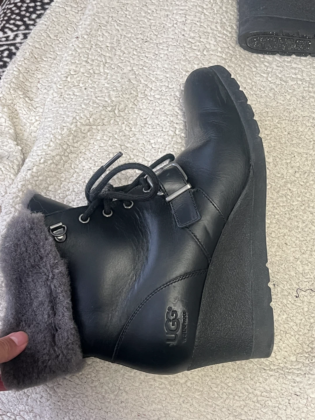 UGG Black Leather Wedge Boots - photo 2