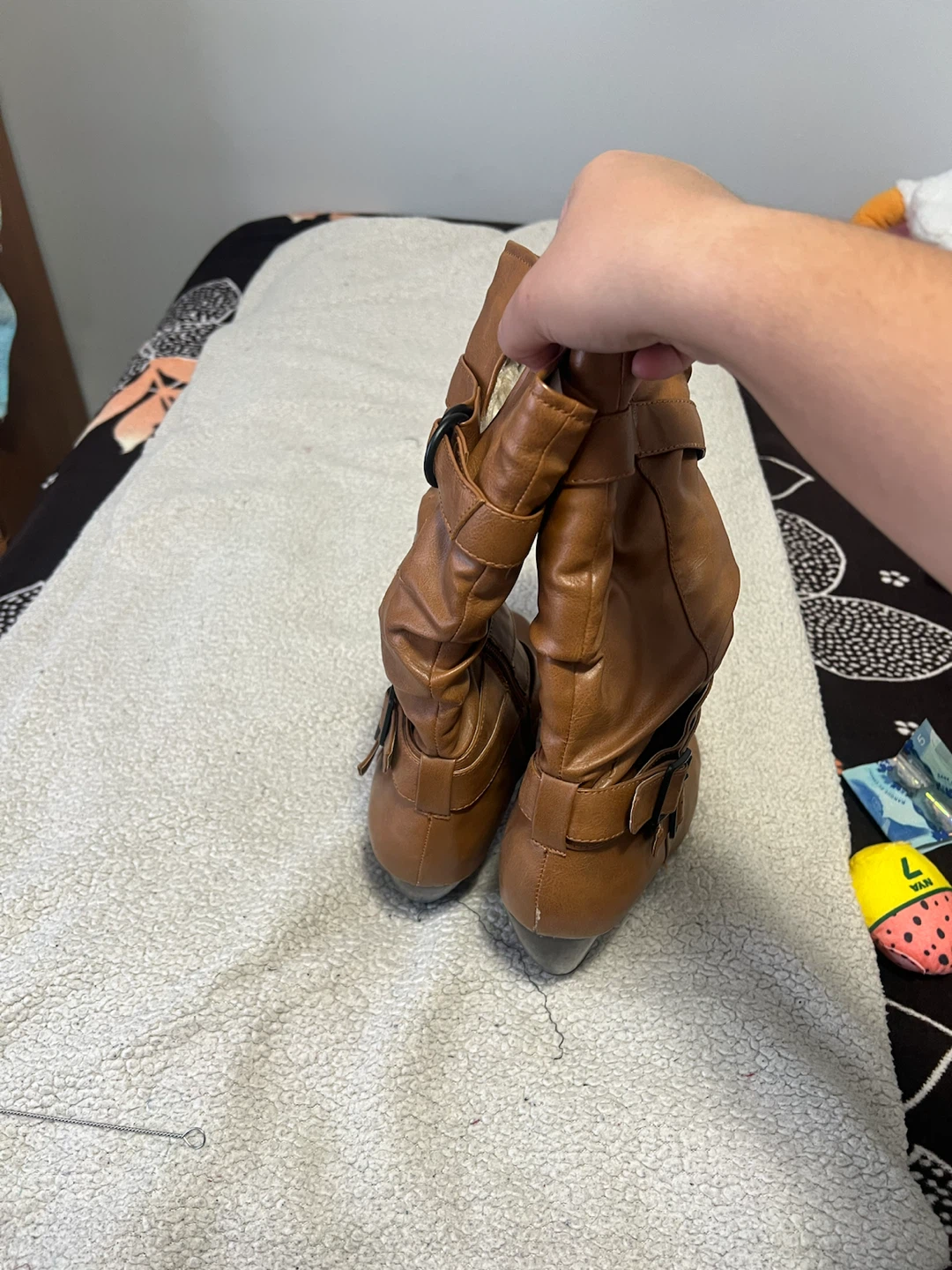 Brown Faux Leather Buckle Boots - photo 4