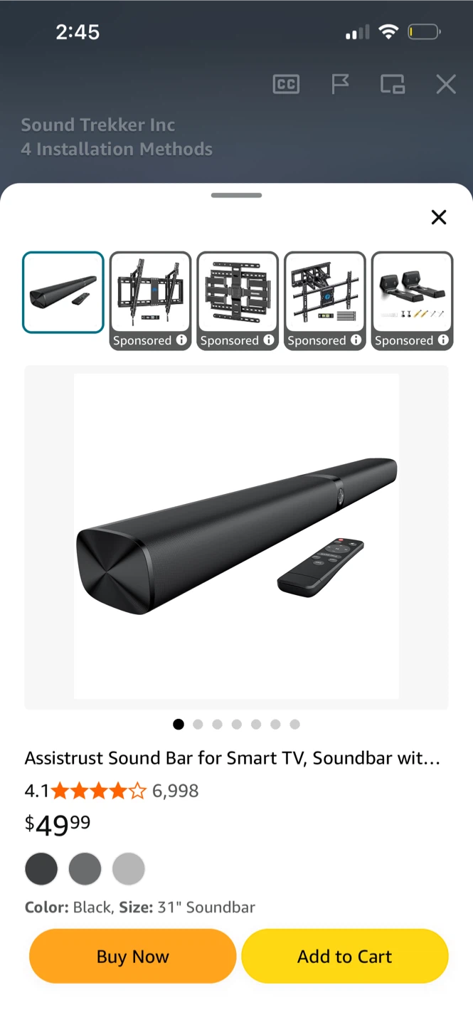 AssiTrust Sound Bar 31" Black