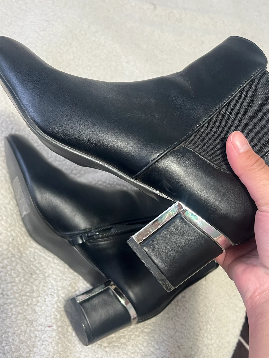 Black Ankle Boots with Silver Heel Detail