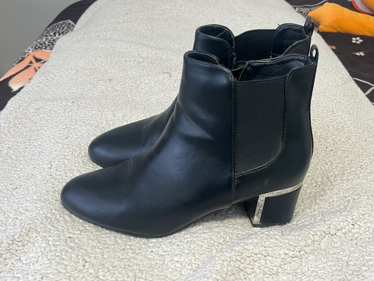 Black Ankle Boots with Silver Heel Detail - photo 2