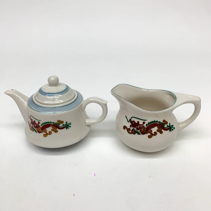 Dragon Teapot Creamer Set Asian Ceramic Mini Tea Collectible