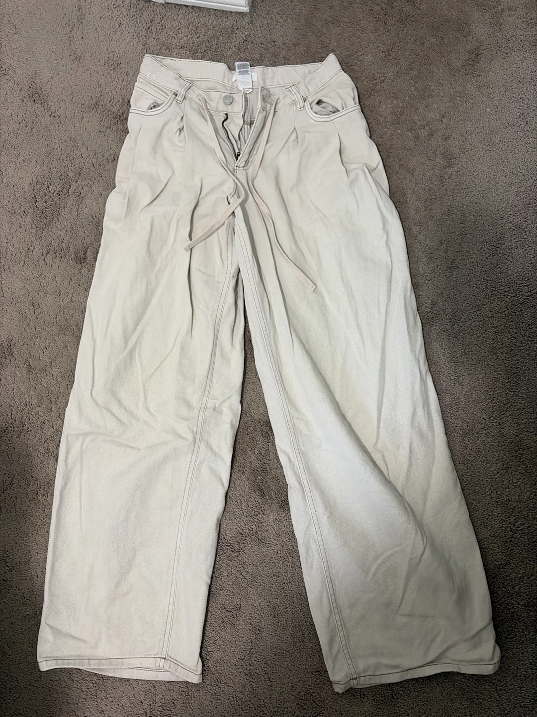 Cream Wide Leg Jeans