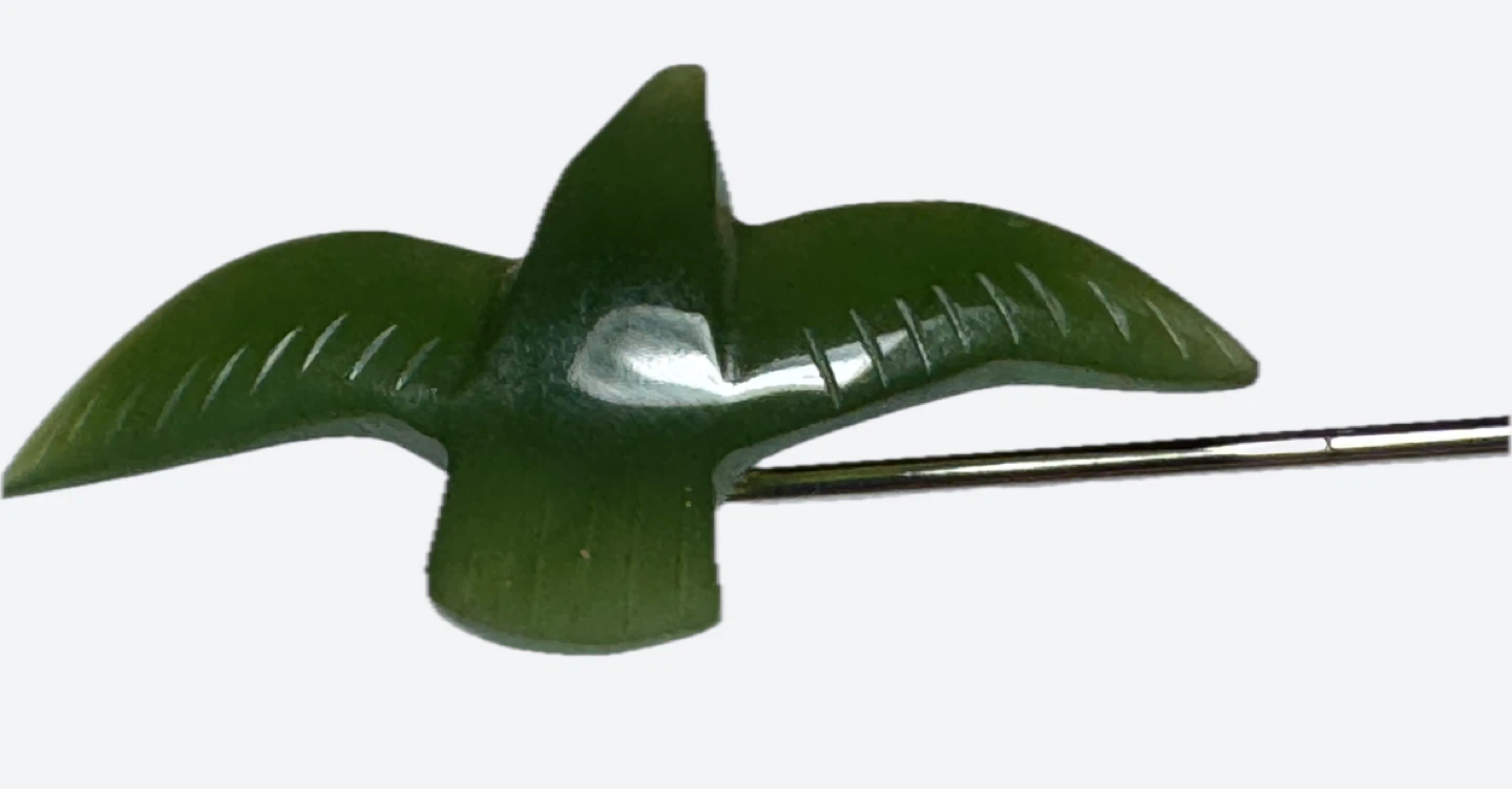 MCM Vintage Carved Jade Gemstone Bird shaped Lapel Pin